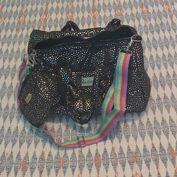 Justice Brand Black With Silver Stars Crossbody Tote Bag